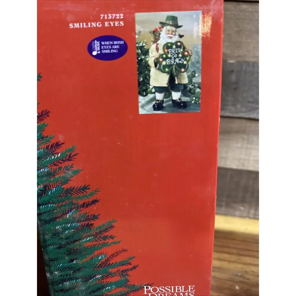 Possible Dreams Clothtique Irish Santa Smiling Eyes 2002 Musical & Lights - Box